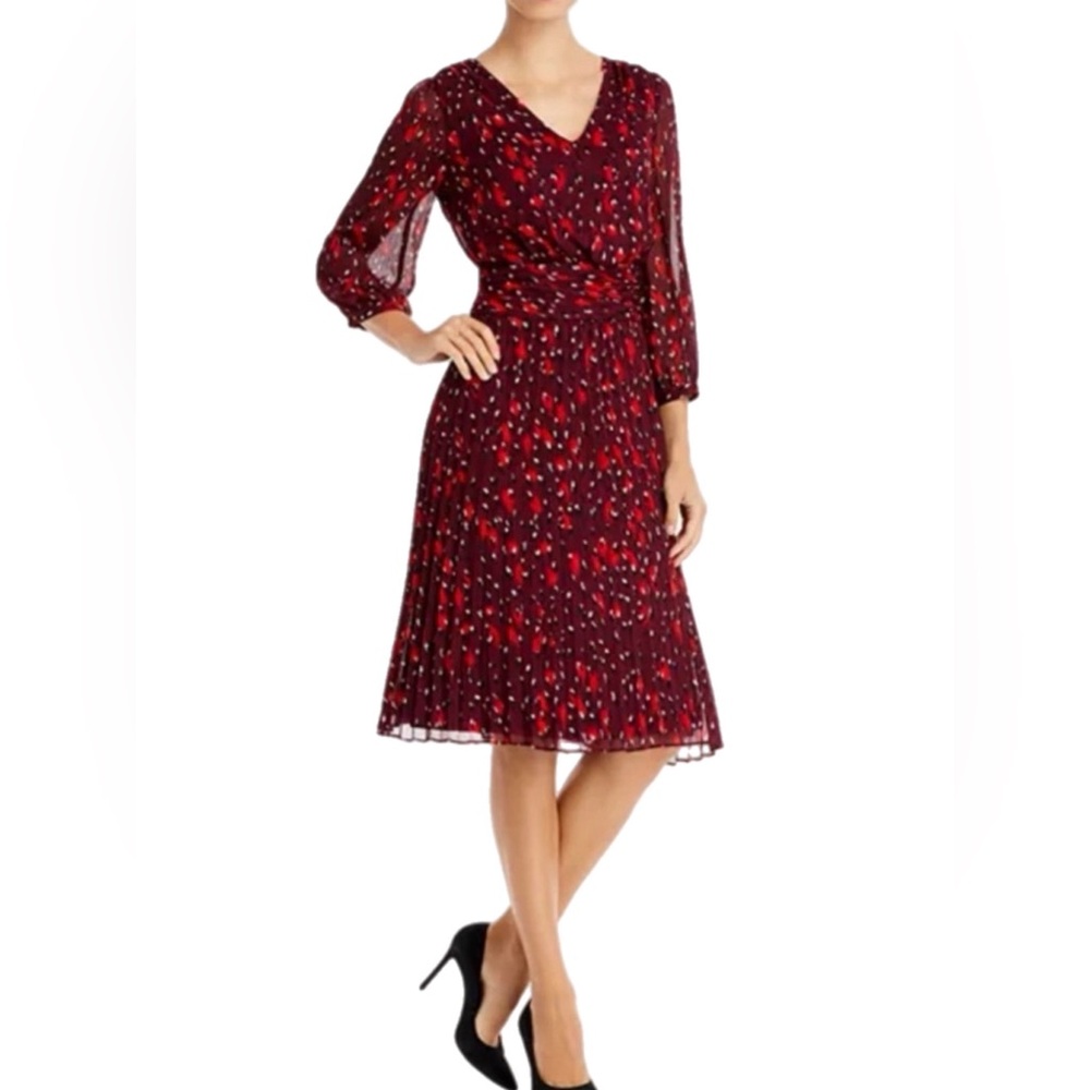 NWT Karl Lagerfeld Long Sleeve Burgundy Chiffon Midi Dress Size 0 $148 MSRP